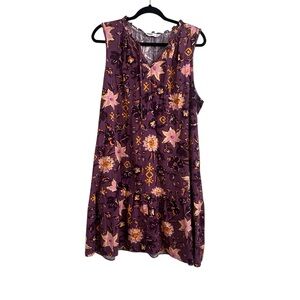 Sonoma Plum Purple Golden Floral Linen Blend Sleeveless Shift Dress Size 0X